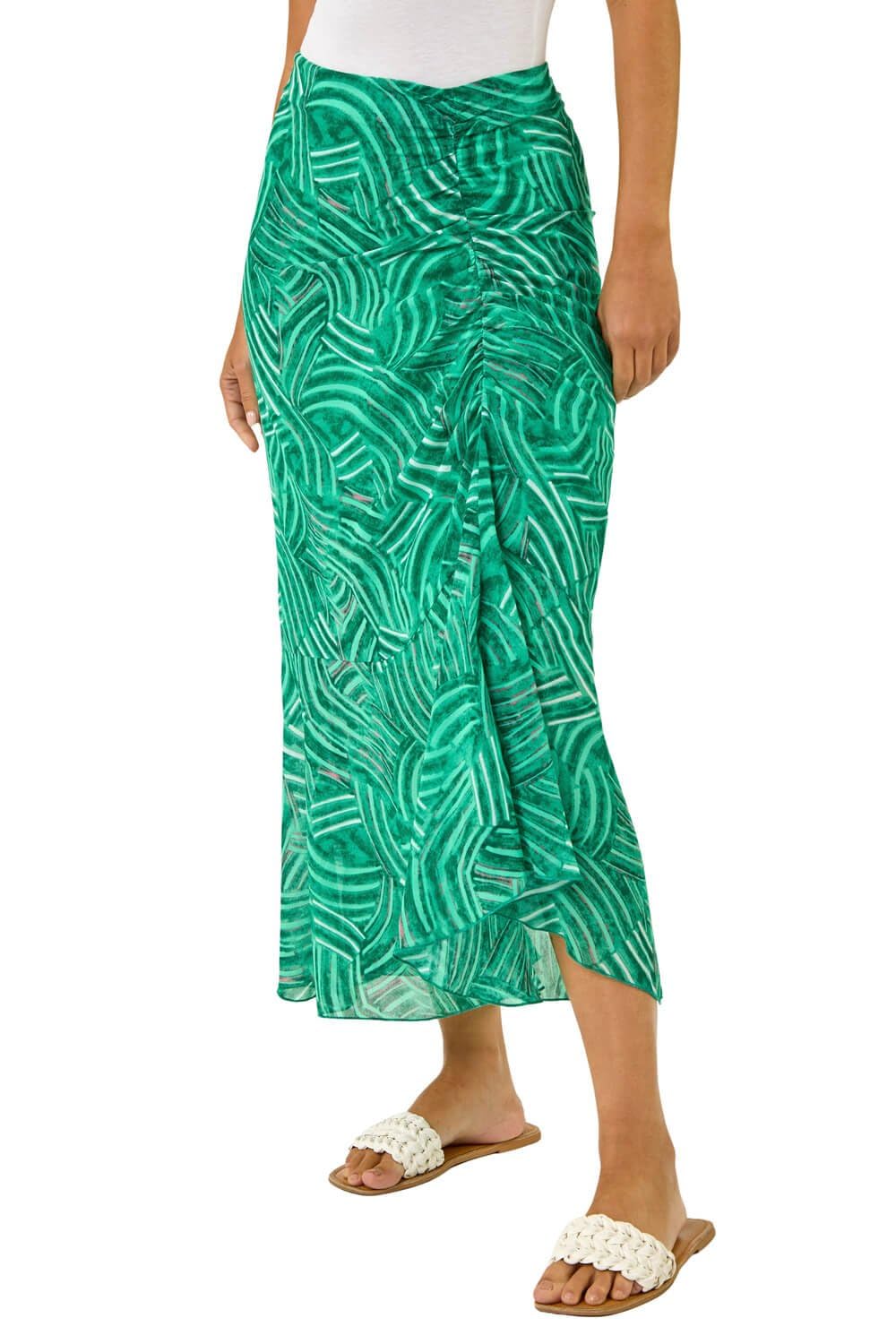 Dusk Women's Green Marked Ruffle Midi Skirt In | Size: 12