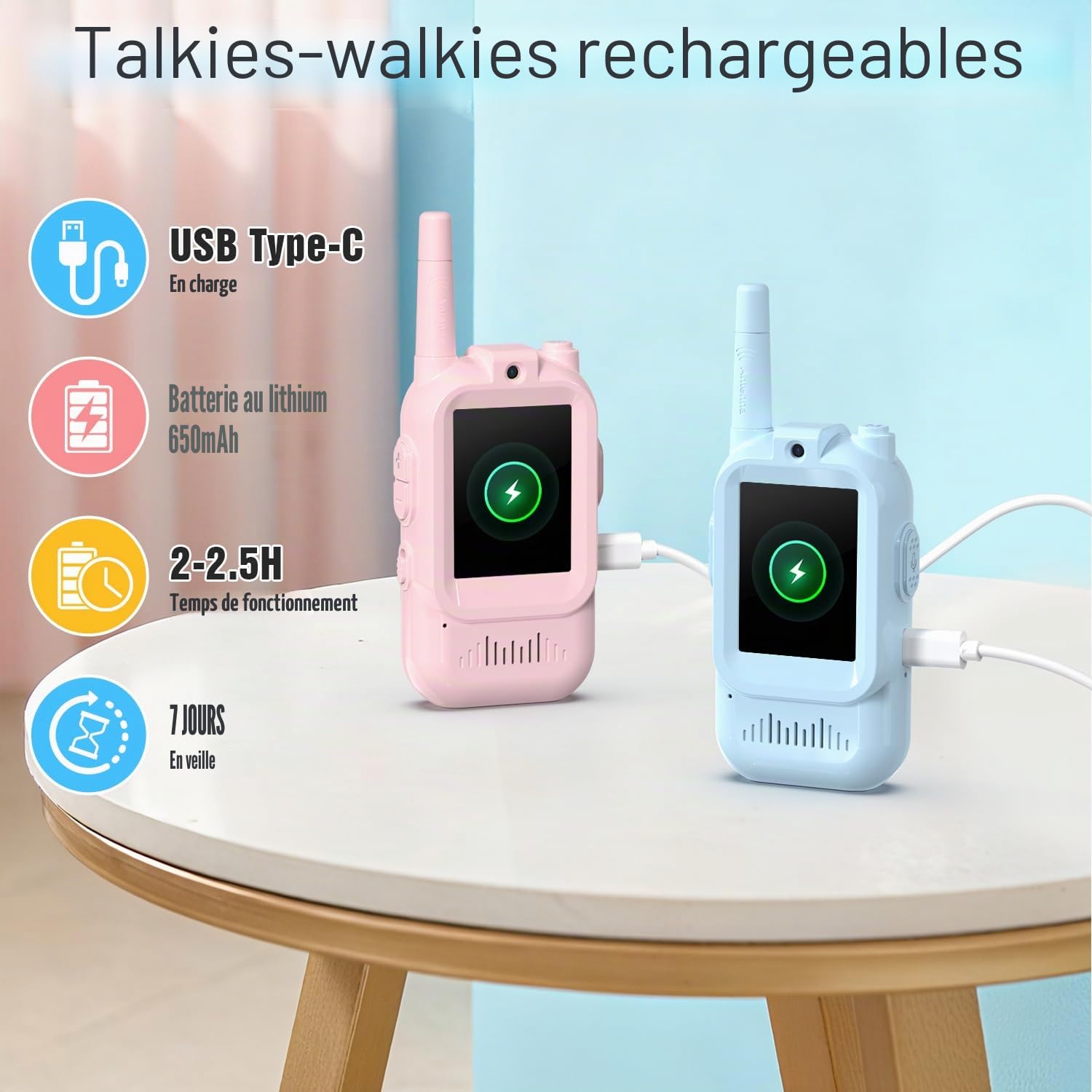 Talkie Walkie Vidéo Enfants, 2 Pack 1000FT Rechargeable Talkie-Walkie avec Caméra HD & Changeur de Voix pour Garçons et Filles de 3 à 12 Ans, Jeux en Famille, Randonnée, Cadeaux de Jouets de Noël
