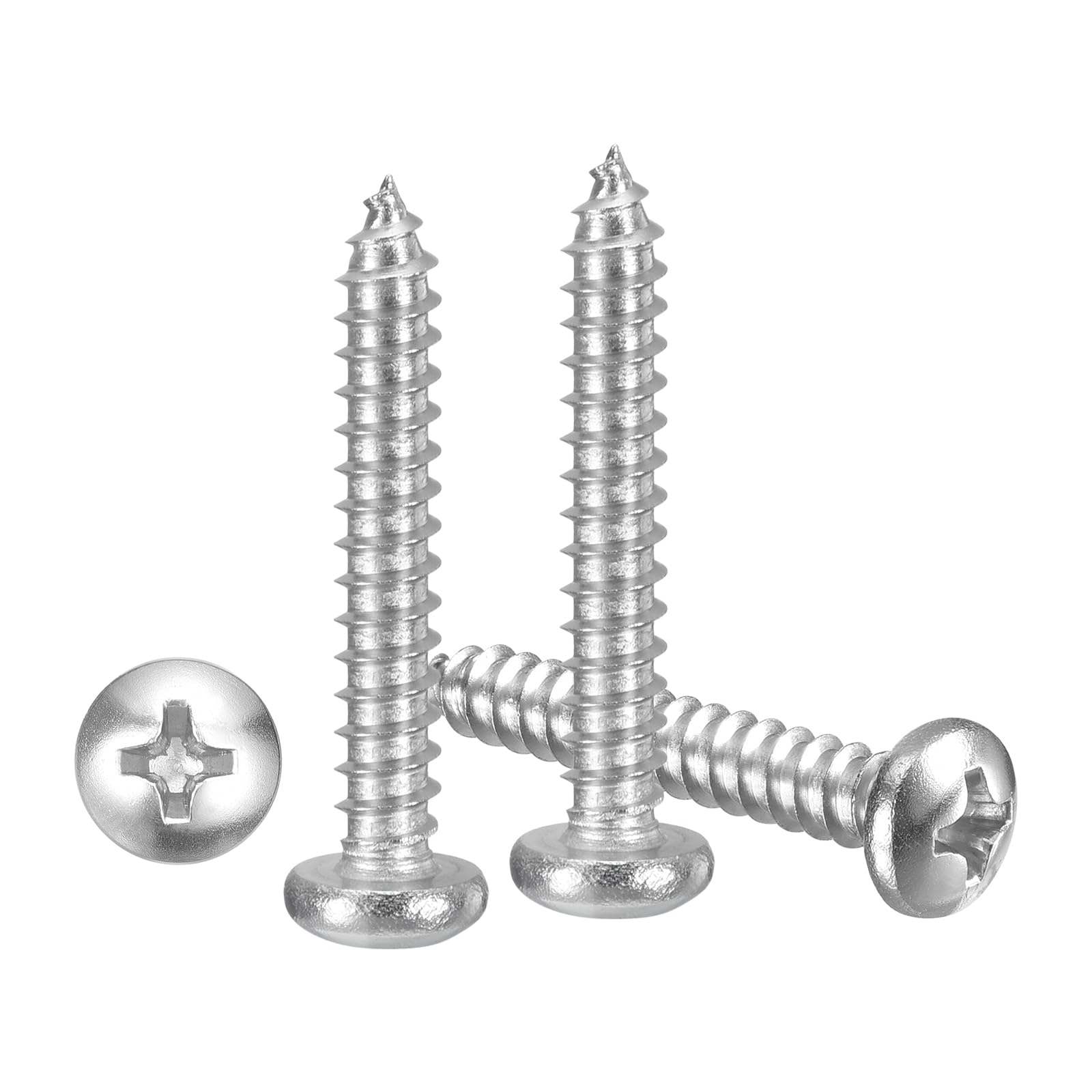 METALLIXITY Phillips Pan Head Self Tapping Screws(#7x1") 50Pcs, 304 Stainless Steel Self Drilling Screw for Metal Wood Plastic, for Cabinet Wall Shutter Plate Rock Furniture, Silver Tone — image 1