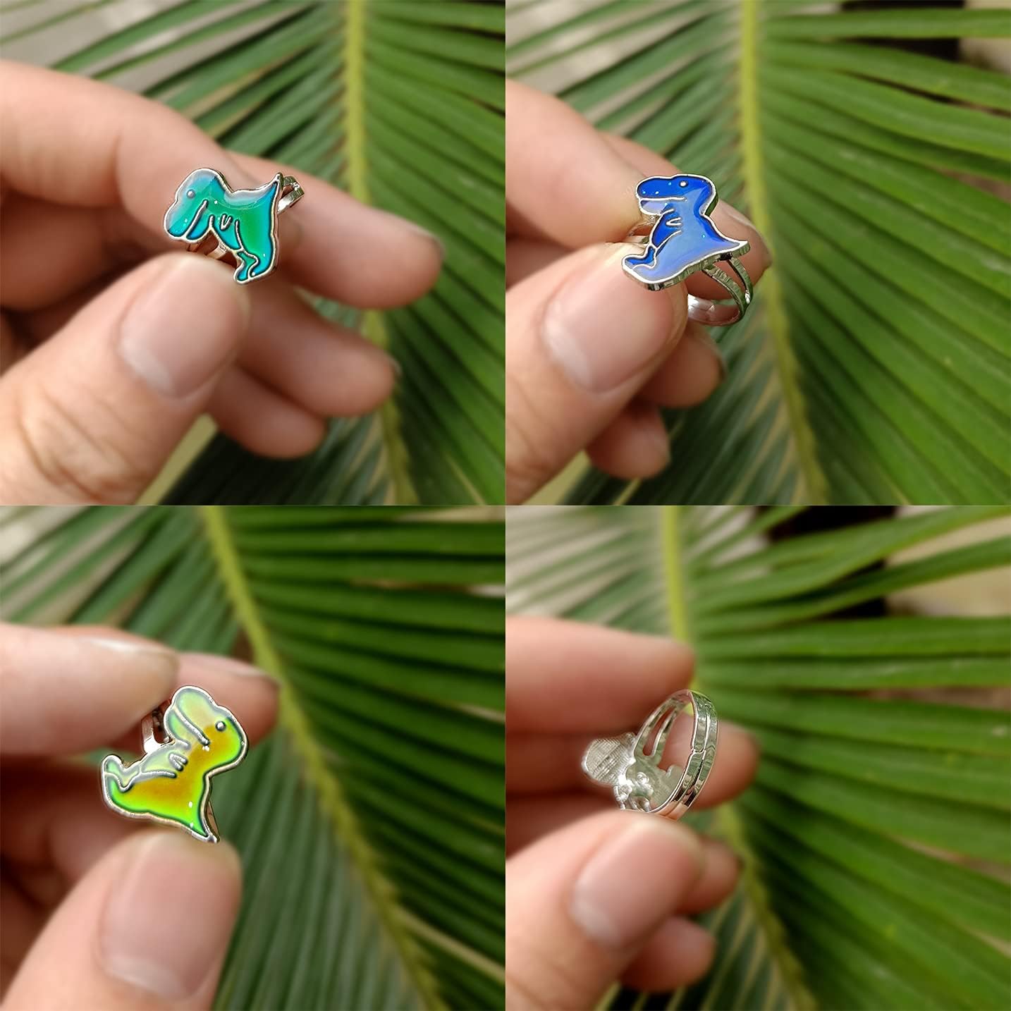 2 Pcs Dinosaurs Color Change Ring Adjustable Size Mood Rings for Womens Girls Boys