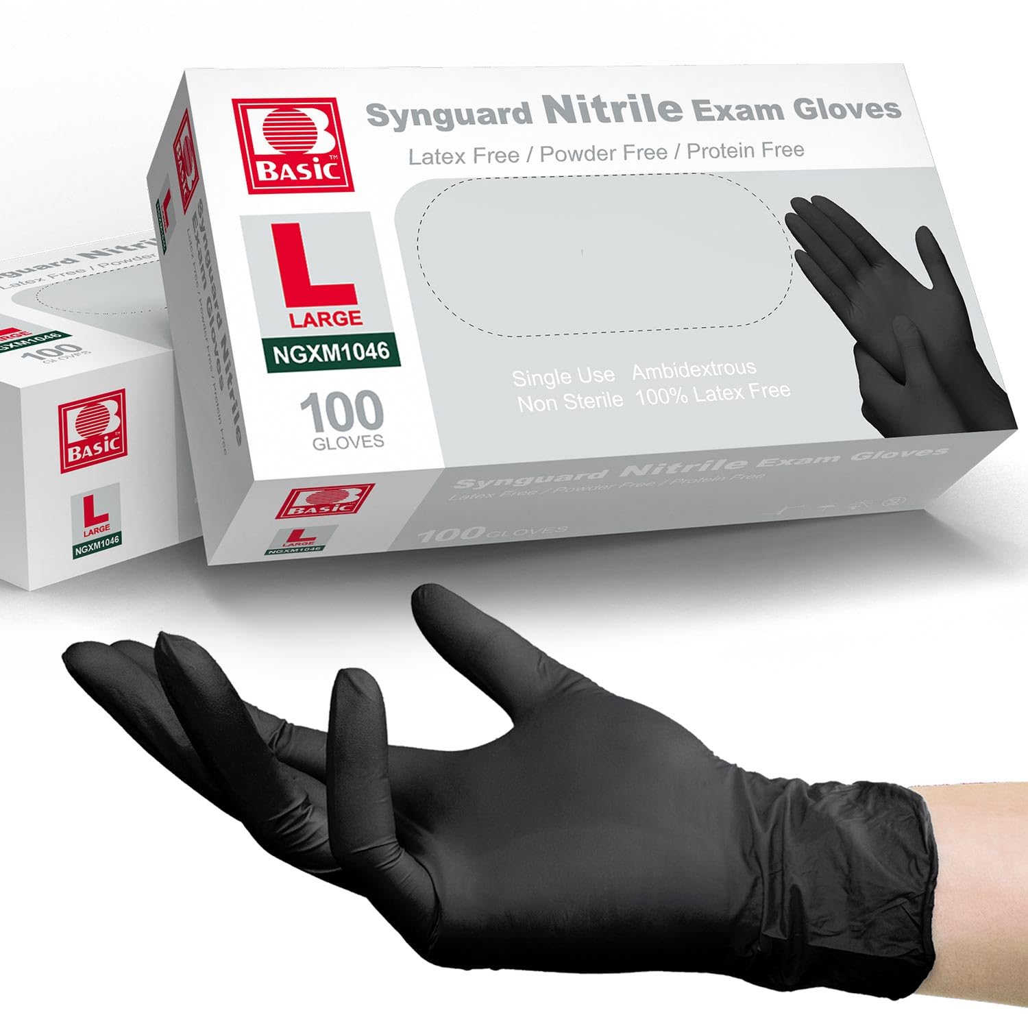 Black Nitrile Exam Gloves - Latex-Free & Powder-Free, Heavy-Duty Industrial and Medical Glove, NGXM-1046 (Large (100)) Thumbnail