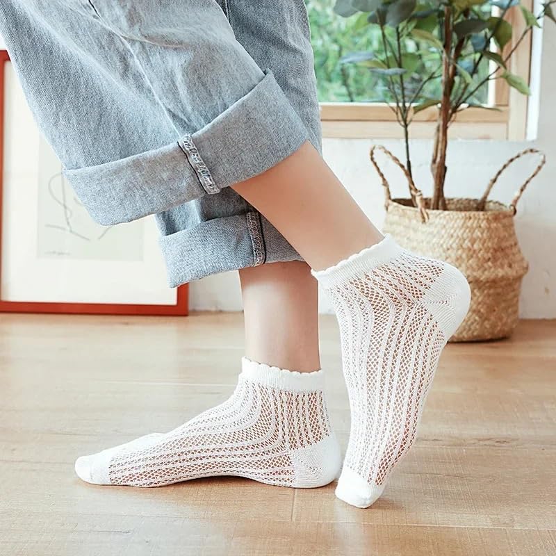 Calcetines cortos de mujer mezcla algodón | Multicolor 5 pares EU34 Calcetines invisibles de malla fina de verano