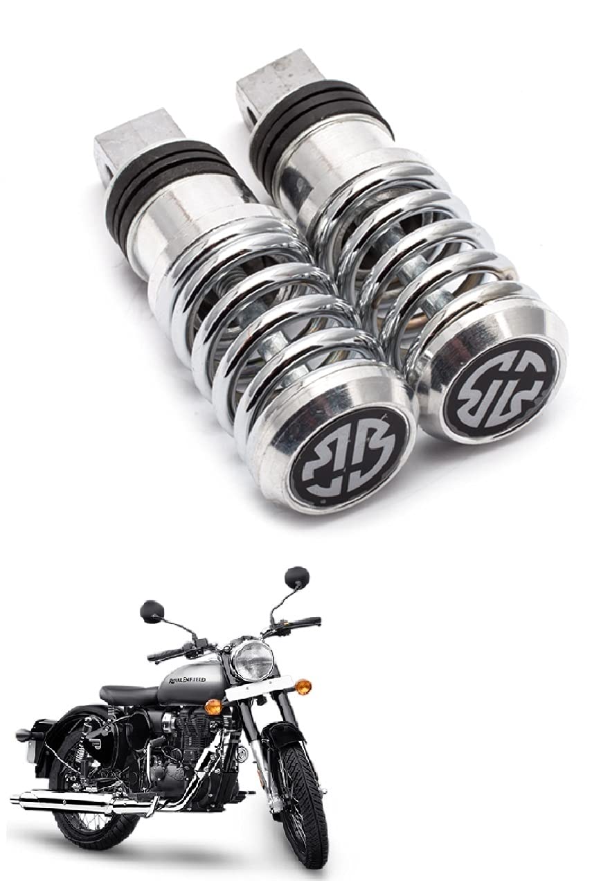 Stylish Heavy Duty Aluminium Spring Coil Bike Foot Pegs Foot Rest peds For Royal Enfield Classic 350 (Set of 2,Silver)