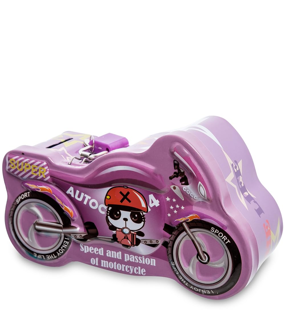 Motorcycle Shaped Metal Money Box with Lock, Money Box Tin Fun Great Size for Boys and Girls (Purple)