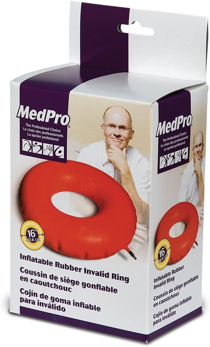 MedPro Inflatable Rubber Invalid Ring Cushion, 16 Inch, Open Ring Center the Helps Distribute Weight Evenly, Sit Comfortably for Extended Periods of Time : Health & Household