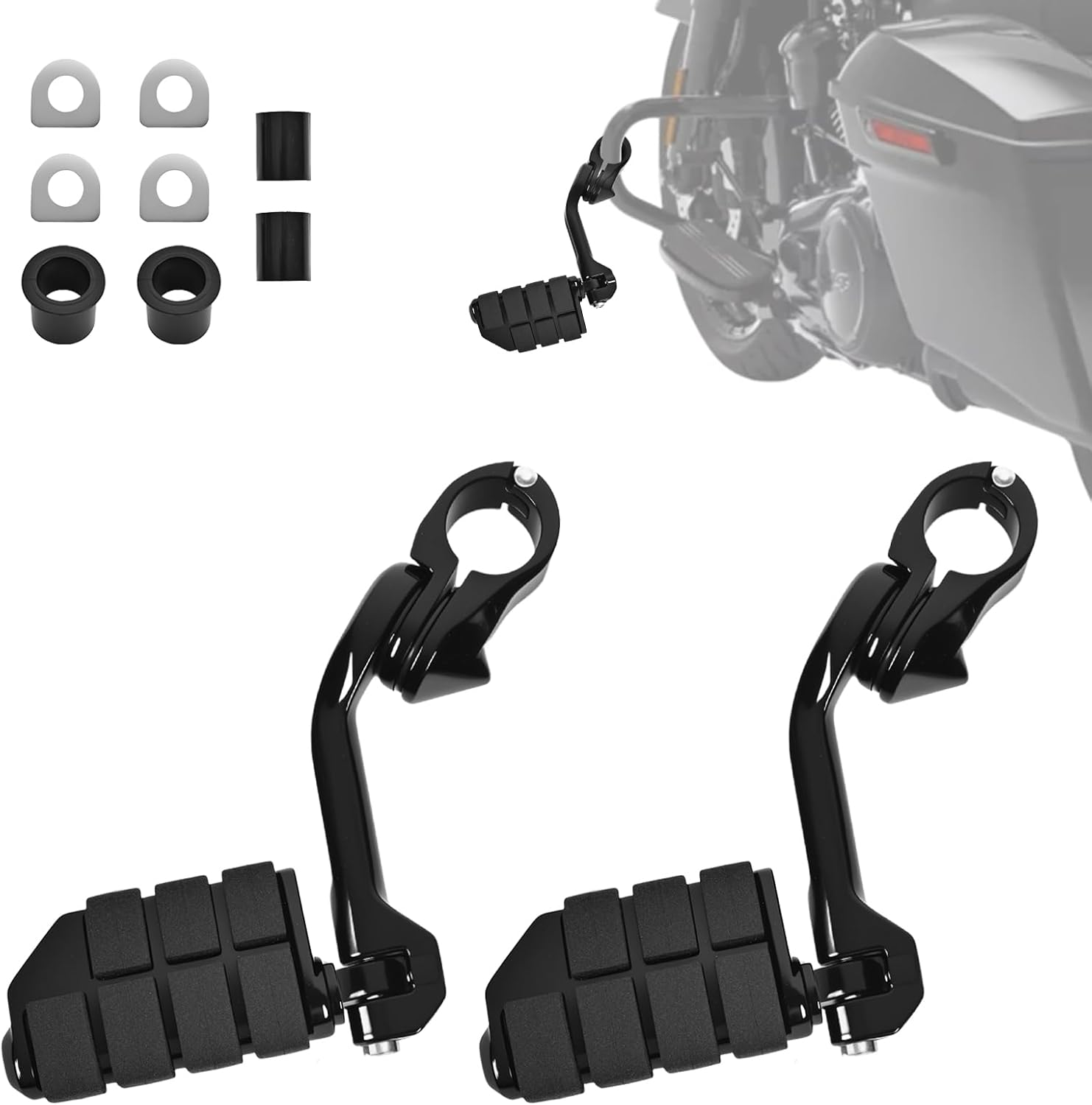 Highway Footpegs, 1.25" Motorcycle Highway Pegs Long Angled Adjustable Lion Paw Style Fit for Harley Touring Street Glide Electra Glide Road King Softail Dyna Sportster Fit 1-1/4" Engine Guard(Black)