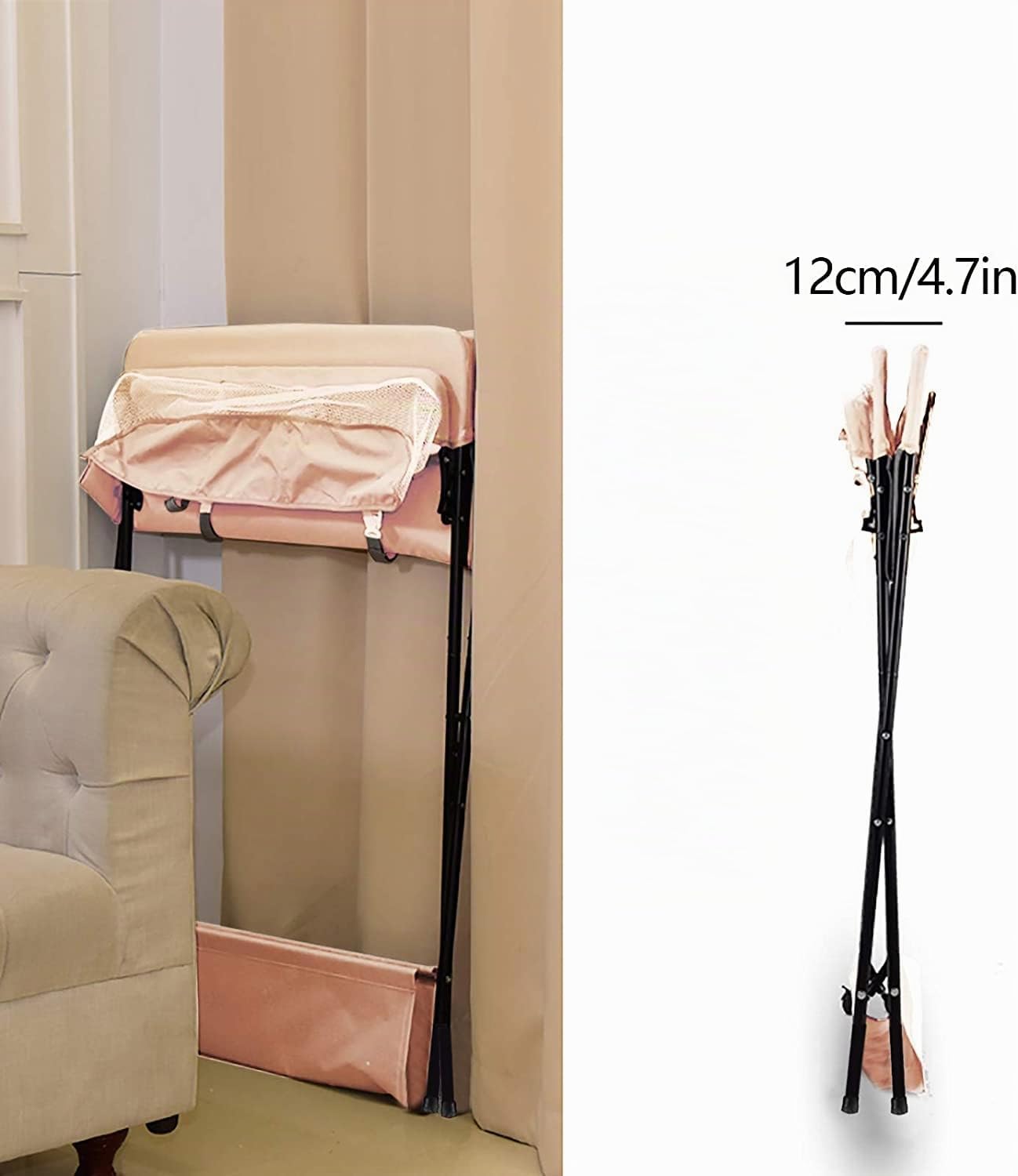 Cambiador plegable con cinturón de seguridad y compartimentos de almacenamiento,Bañera Cambiador Plegable Antibacteriano (80 * 66 * 98cm rosa)