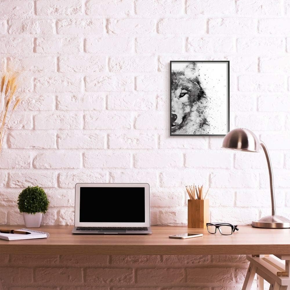 Stupell Industries Forest Wolf Wild Animal Watercolor Pop Black White, Designed by Brandon Wong Wall Art, 16 x 20