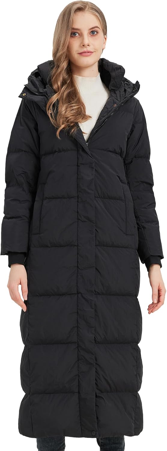 Women’s Thick Long Down Jacket Warm Hooded Winter Puffer Coat with Full-Length Coverage