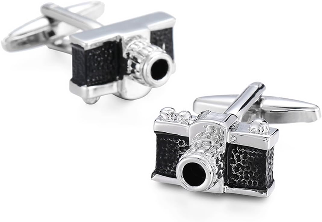 Silver Plated Black Camera Cufflinks for Men Boys Wedding Business Gift