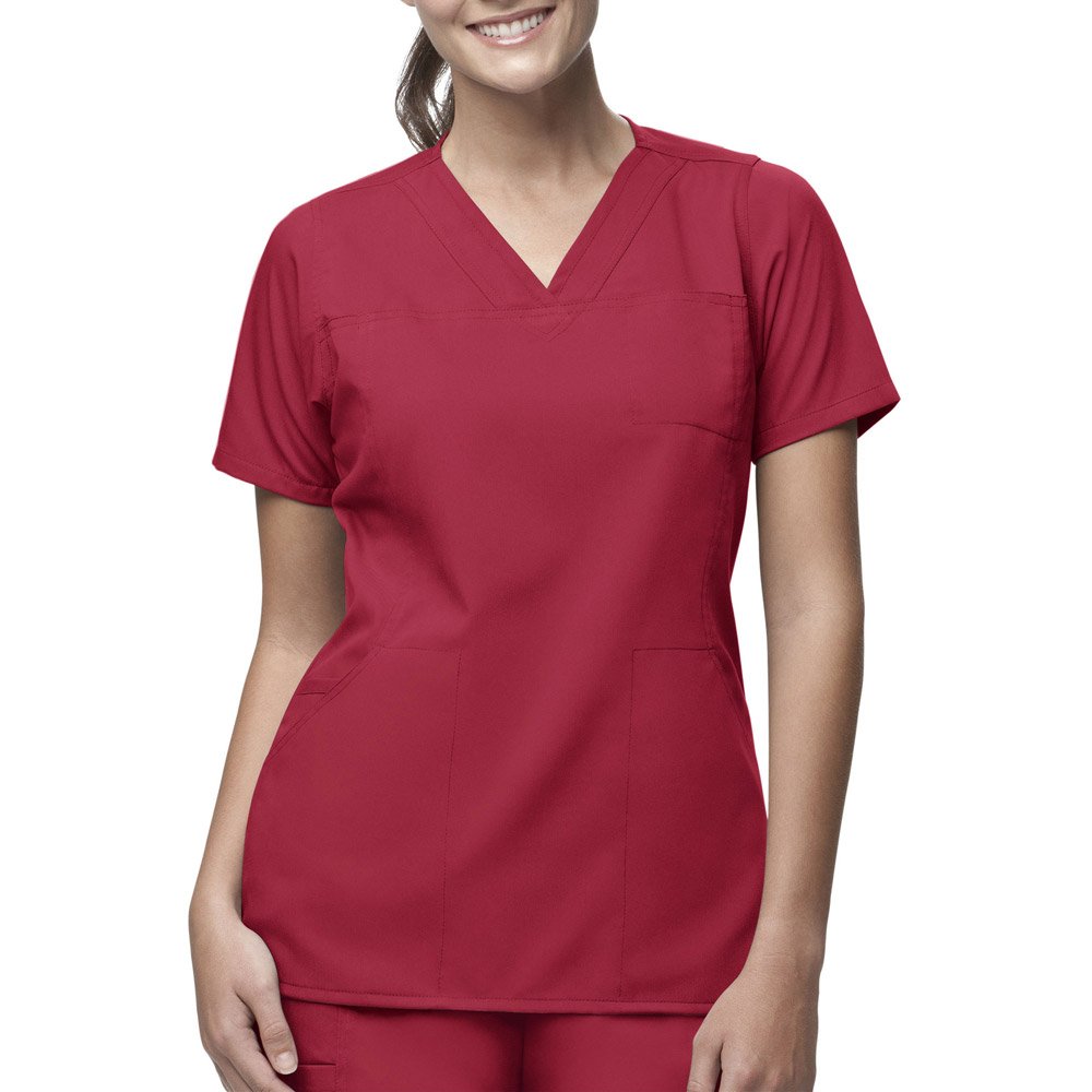 Carhartt Women's Scrubs Workflex 4 Pocket Y-Neck Top, Cardinal, X-Small