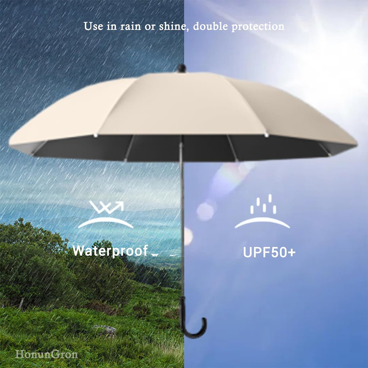 Ombrelle Poussette Universelle Anti UV 50+ Diamètre 85 cm Parasol Réglable Beige