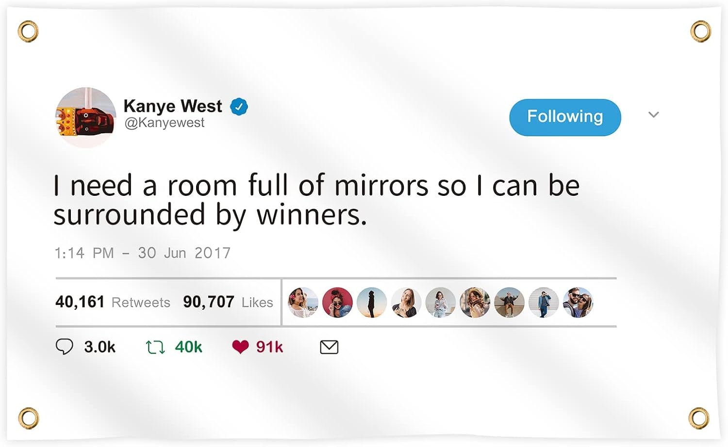 Wassupup 3x5 Feet Rapper K.West I Need A Room Full of Mirrors So I Can Be Surrounded by Winners Flag, Vivid Color & Fade Proof - Double Stitched Polyester with Brass Grommets 3 X 5 Ft Tapestry