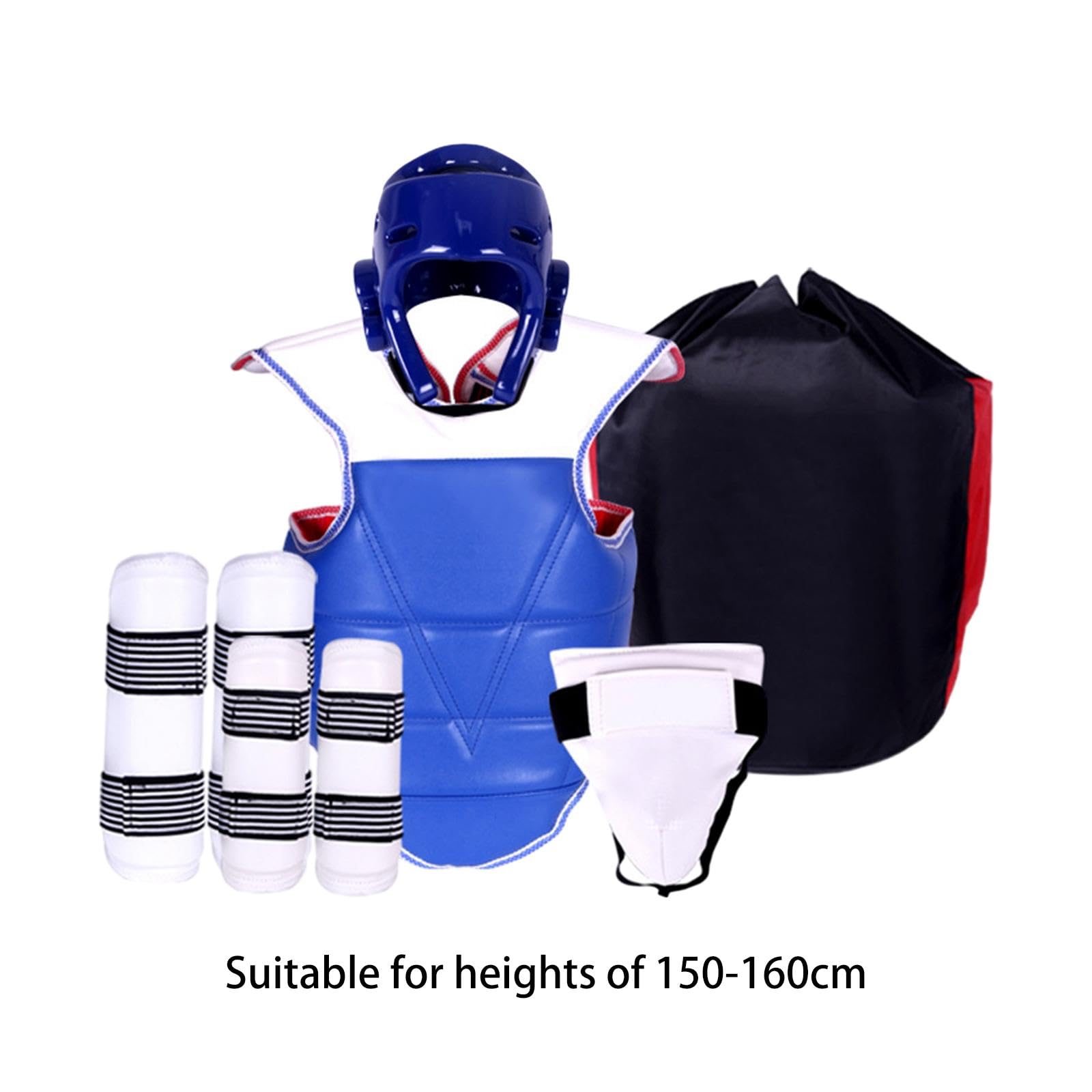 Taekwondo Set Protezioni Karate Kickboxing con Casco Imbottito Guantoni Pettorina E Parastinchi Regolabili PU Adatto a Bambini Adulti Prat
