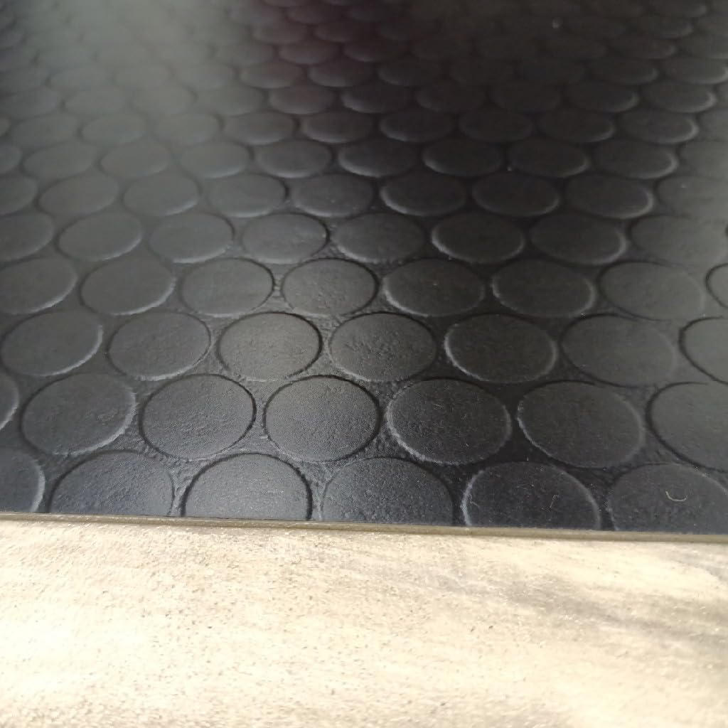 Revestimiento Suelo,Vinilo Botones, Negra Estilo Industrial con Círculos, Antideslizante y Fácil de Limpiar (200x500 cm)