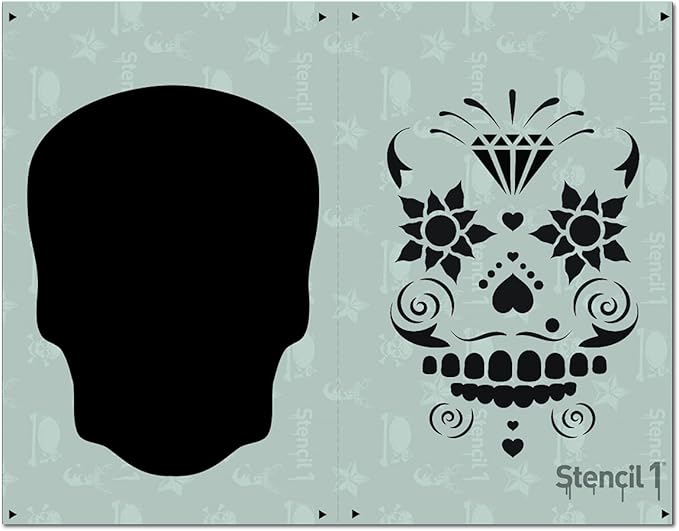 Stencil1 Sugar Skull 2-Layer Stencils 8.5 x 11 inches Perfect Design for DIY Halloween Wall Art, Painting on Bedroom Wall, Wood, Canvas, Art- Reusable, Recyclable.