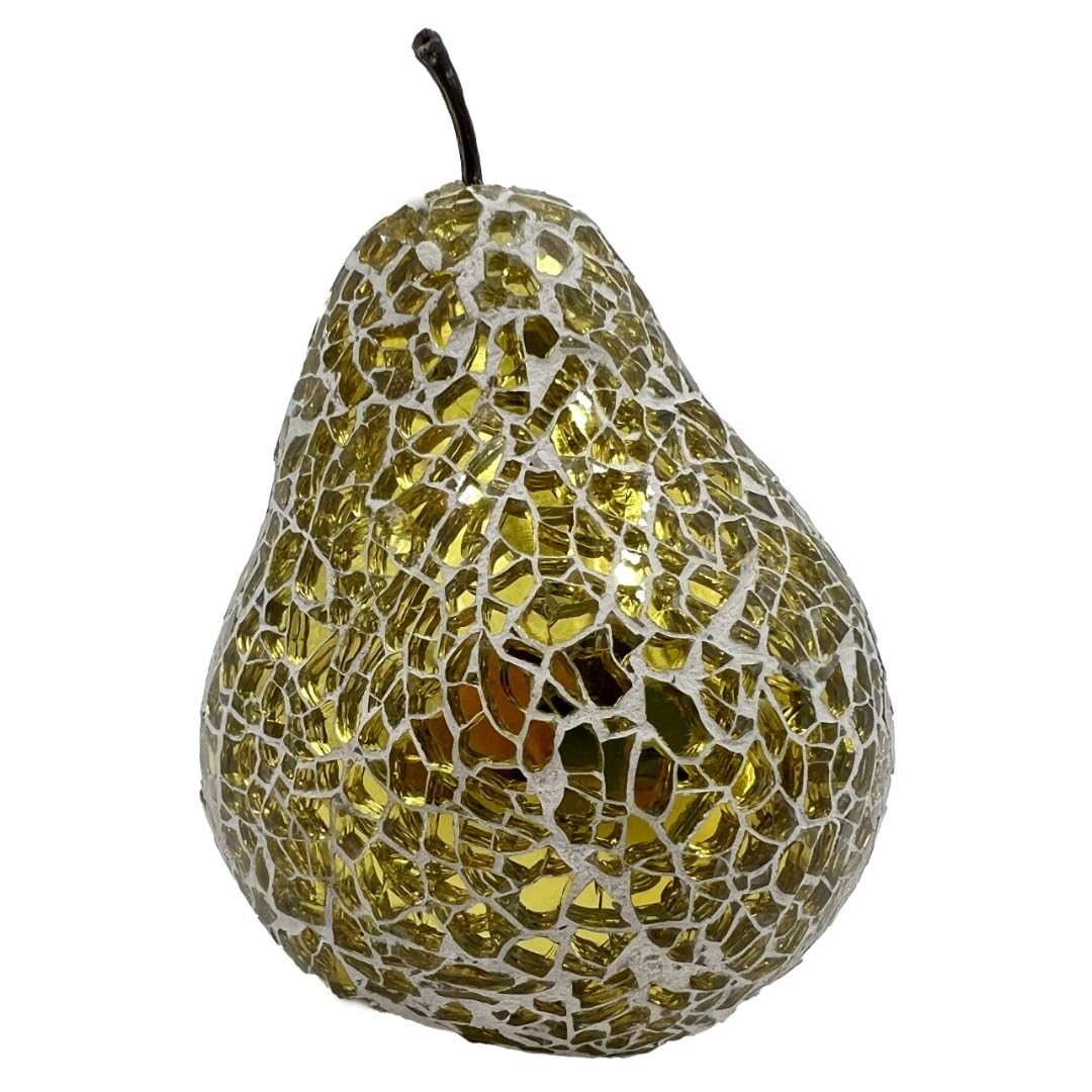 Angraves Multicolor Mosaic Glass Pear (Gold Mirror) Home Decorative Decor Fruit Display Piece Gift