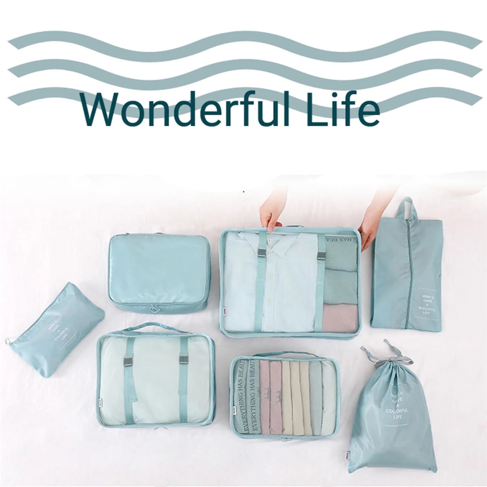 Set da 7 cubi viaggio, borsa portaoggetti portatile in rete, organizer for biancheria intima e vestiti con for scarpe Organizer per valigie(Pink)