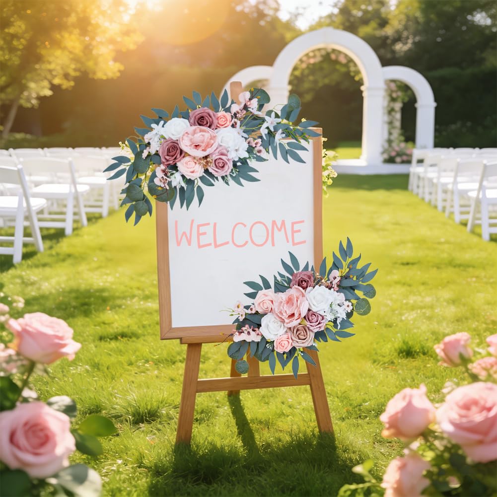 AHANDMAKER 2 flores de arco de boda, 2 tamaños, arreglos florales artificiales para decoración de arco de ceremonia de boda y decoración de señal de bienvenida, rosa
