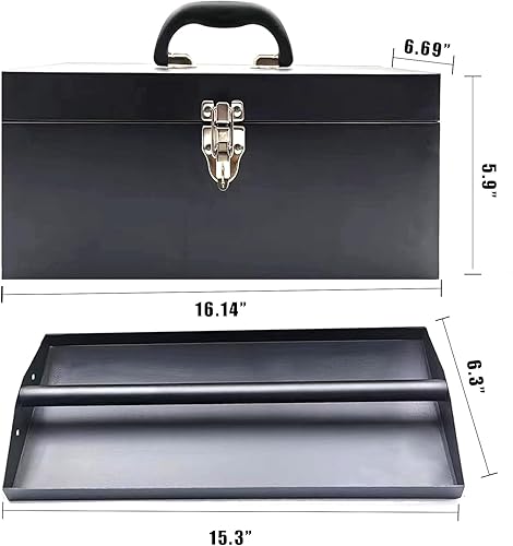 Miniatura 6 de Caja de herramientas de metal portátil de 16 pulgadas, caja de herramientas grande de calibre 18, caja de herramientas de cajón organizador de acero