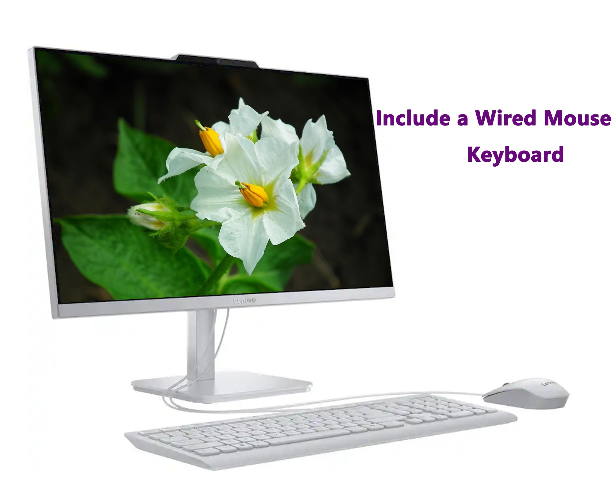 Lenovo A100 All in One Desktop Computer for Home Office, 23.8 Inch IPS FHD Display, Intel N100 Processor, 16 GB RAM, 512 GB SSD, Intel UHD Graphics, Wired Keyboard & Mouse, Windows 11 Pro, Accessories - 4