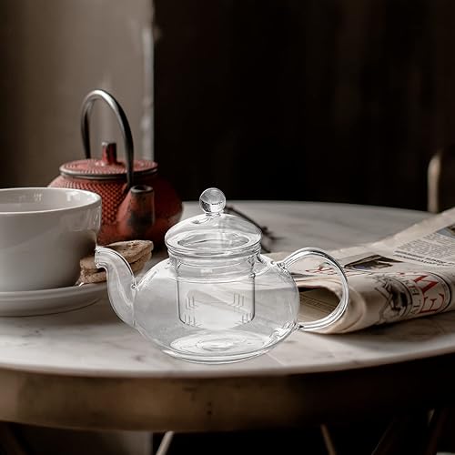 Miniatura 2 de Hemoton Tetera de vidrio infusor de té de vidrio de repuesto, colador de té desmontable con tapa, filtro de residuos de té suelto con tapa para