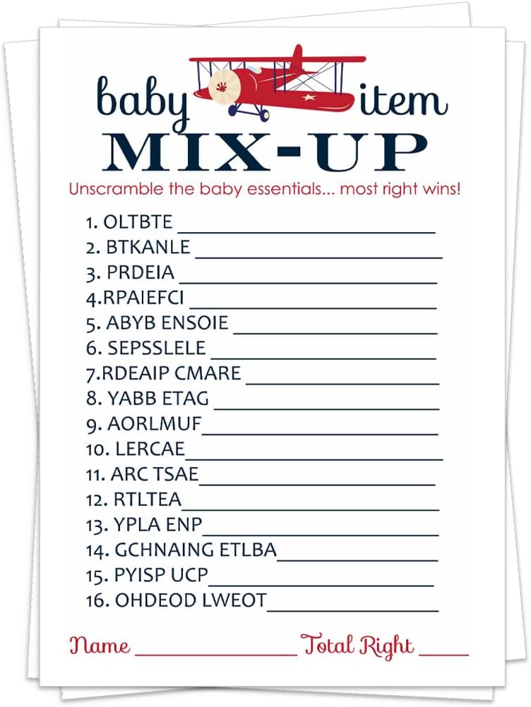 Airplane Baby Shower Game Word Scramble 25 Guests Baby