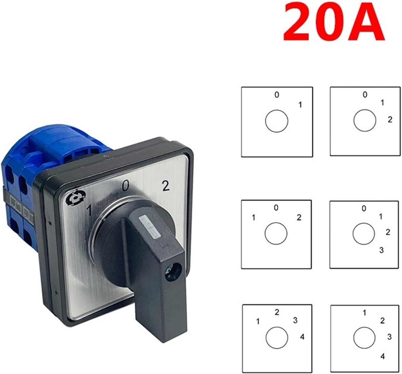LW28-20 LW26-20 YMW26 Series Electric 2/3/4 Position 8 Terminals Rotary Cam Changeover Switch with Screws Useful Tool 660V 20A(Man-Off-AUTO)