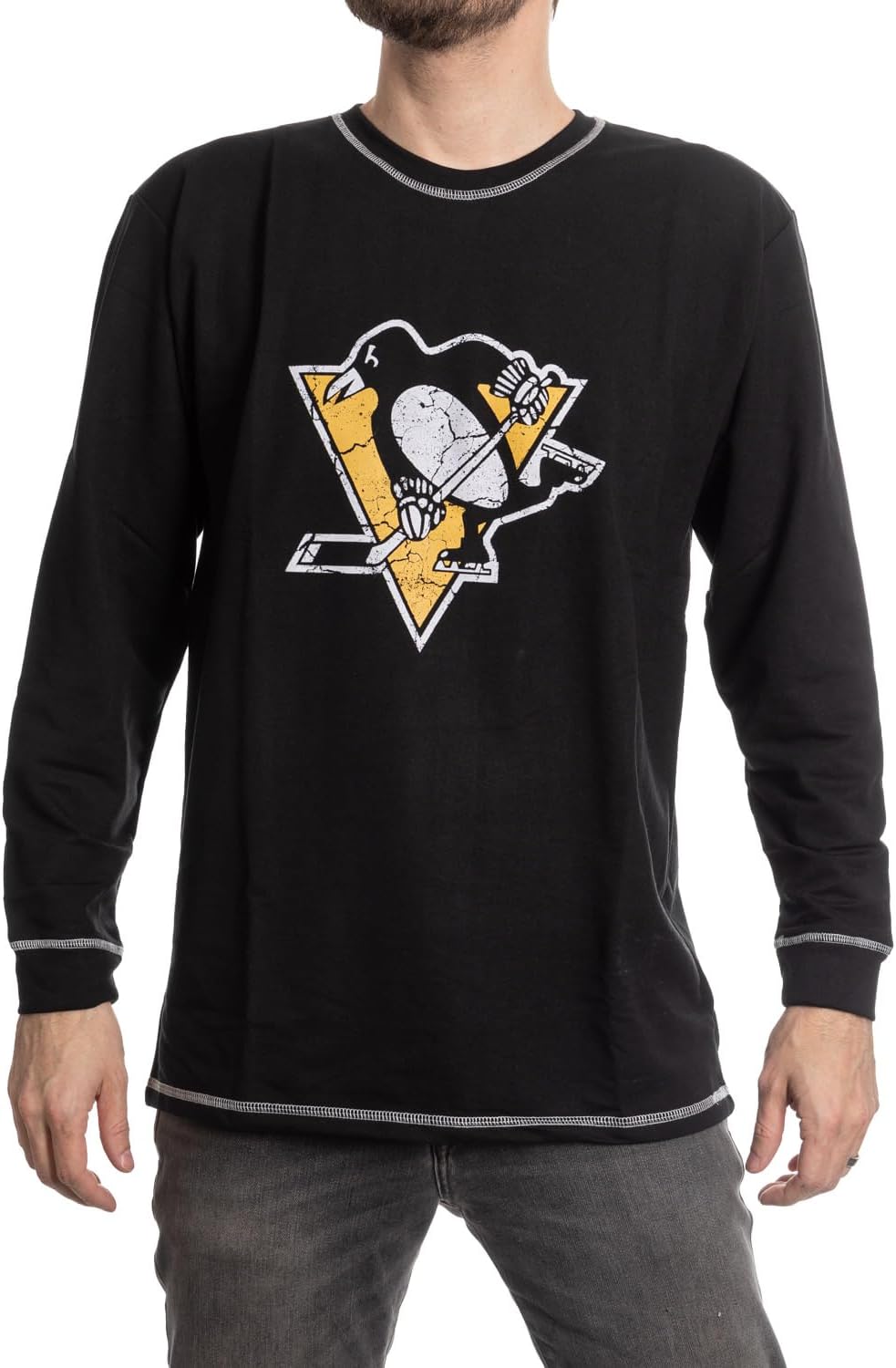 Calhoun NHL Men's Officially Licensed Team Logo French Terry Long Sleeve Raglan Shirt