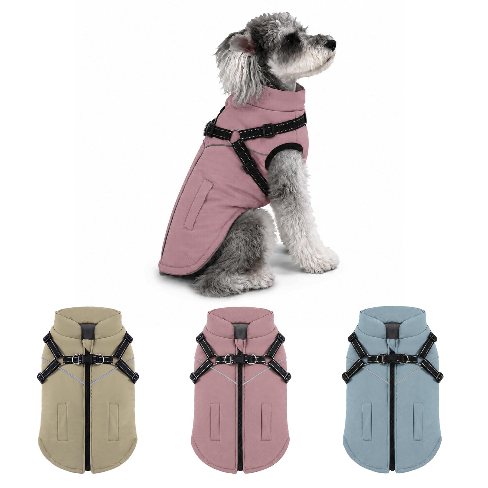 Waterproof Dog Winter Coat with Harness, Hooded Reflective Dog Jacket — image 1