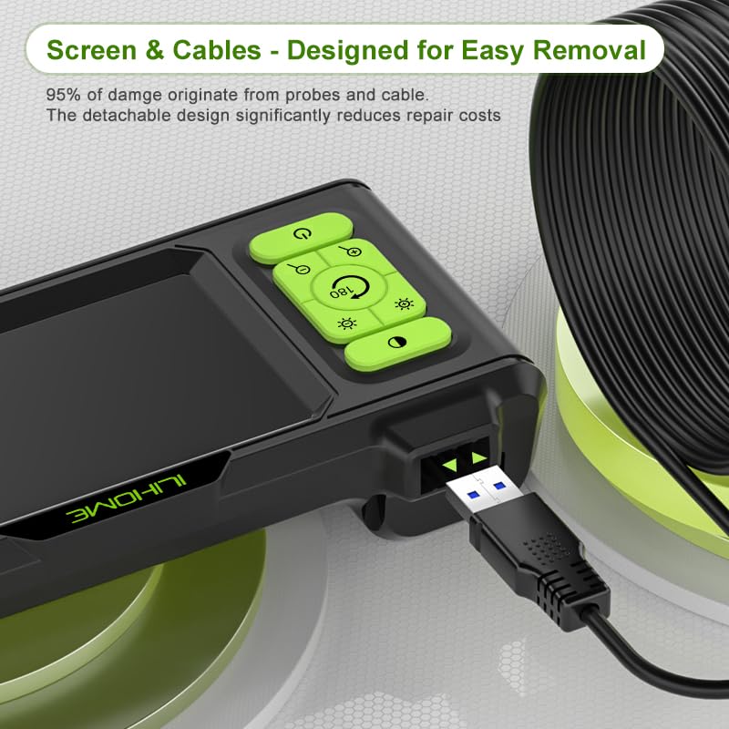 Dual Lens Borescope with Light, 1080P Industrial Endoscope Inspection Camera, 7.9mm IP67 Waterproof, Sewer Camera with 4.3" IPS Screen,8 LED Lights,16.5FT Semi-Rigid Cable. - Image 3