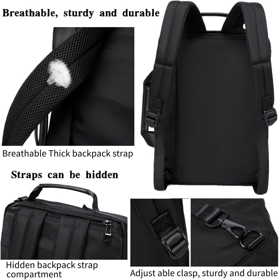 3 in 1 Laptop Bag for Men 15.6-17 Inch Computer Bag Laptop Backpack Convertible Briefcase Messenger Shoulder Bag Work Business Backpack Travel Bag for Men/Women Black
