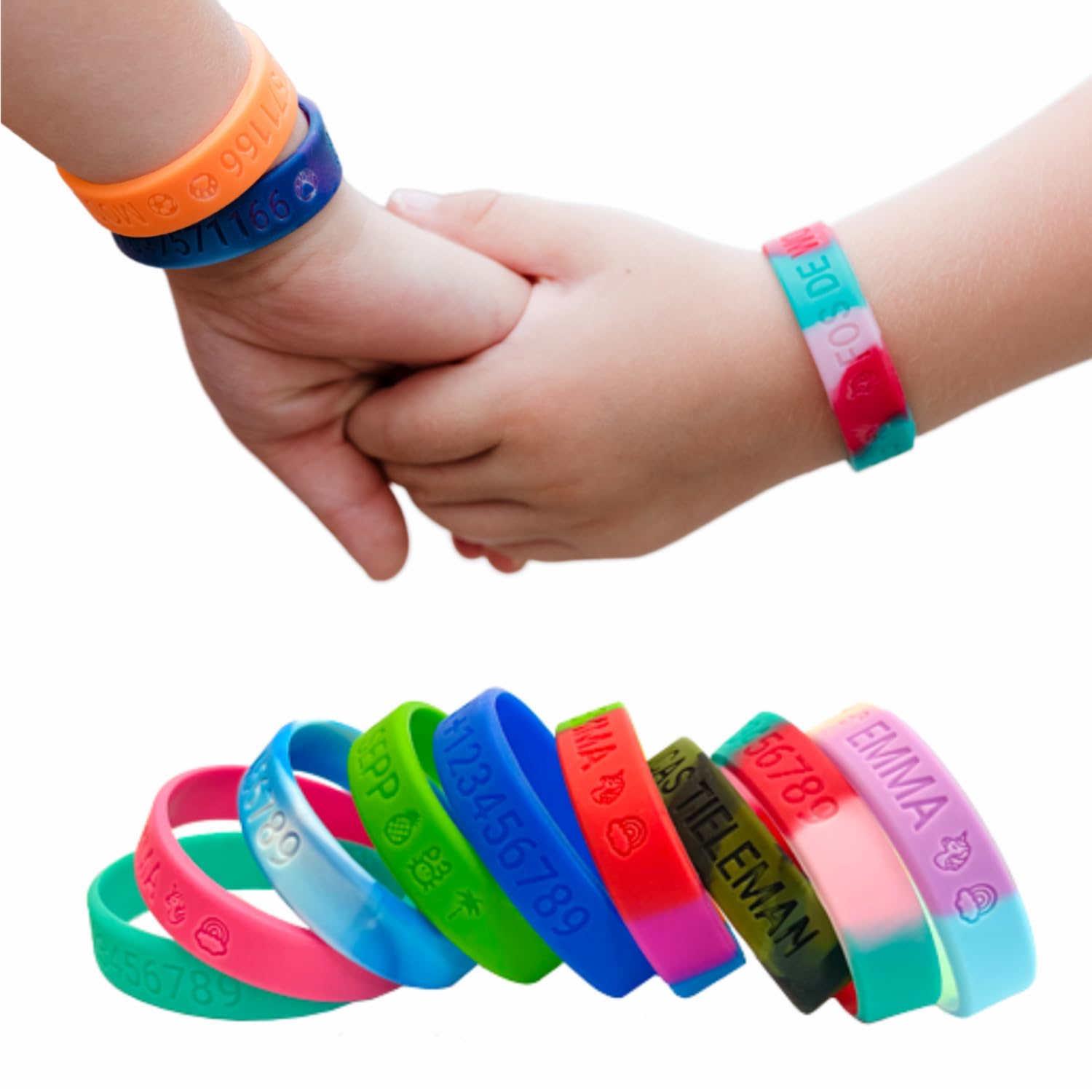 Pulsera SOS de silicona personalizada – Brazalete de emergencia para niños y adultos con grabado – resistente al agua, suave y duradero – pulsera ID con teléfono y datos médicos