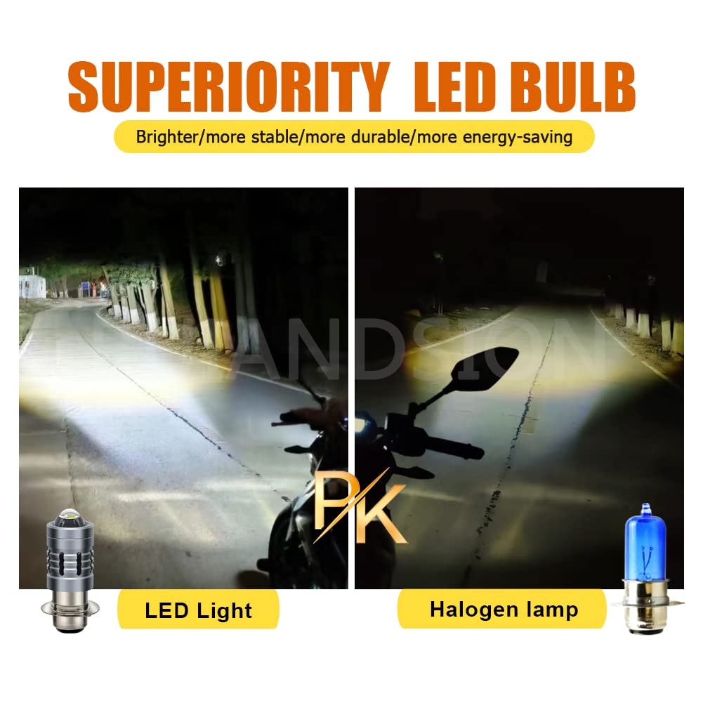 Ruiandsion 2pcs H6M Ampoule LED P15D pour Phare Moto P15D-25-1 Blanc AC 12-36V / DC 12-80V Ampoule LED Super Lumineuse 3000LM avec Lentille Projecteur pour Phare Moto, Non-polarité