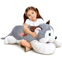 Giant Husky Dog Stuffed Animal, 40 Inch Large Husky Plush Pillow, Big Soft Puppy Stuffed Animal Body Pillow, Cute Huge Dog Plushie Cuddle Pillow Gift for Kids Boys Girls Birthday