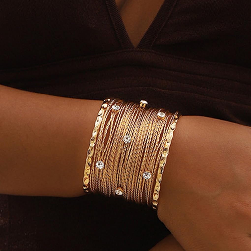 GIGB PBDK Chunky Gold Bangle Bracelets for Women Exaggerated Wide Wire Cuff Bracelets Multilayer Cubic Zirconia Open Bangles Trendy Punk Jewelry Accessories - Image 4