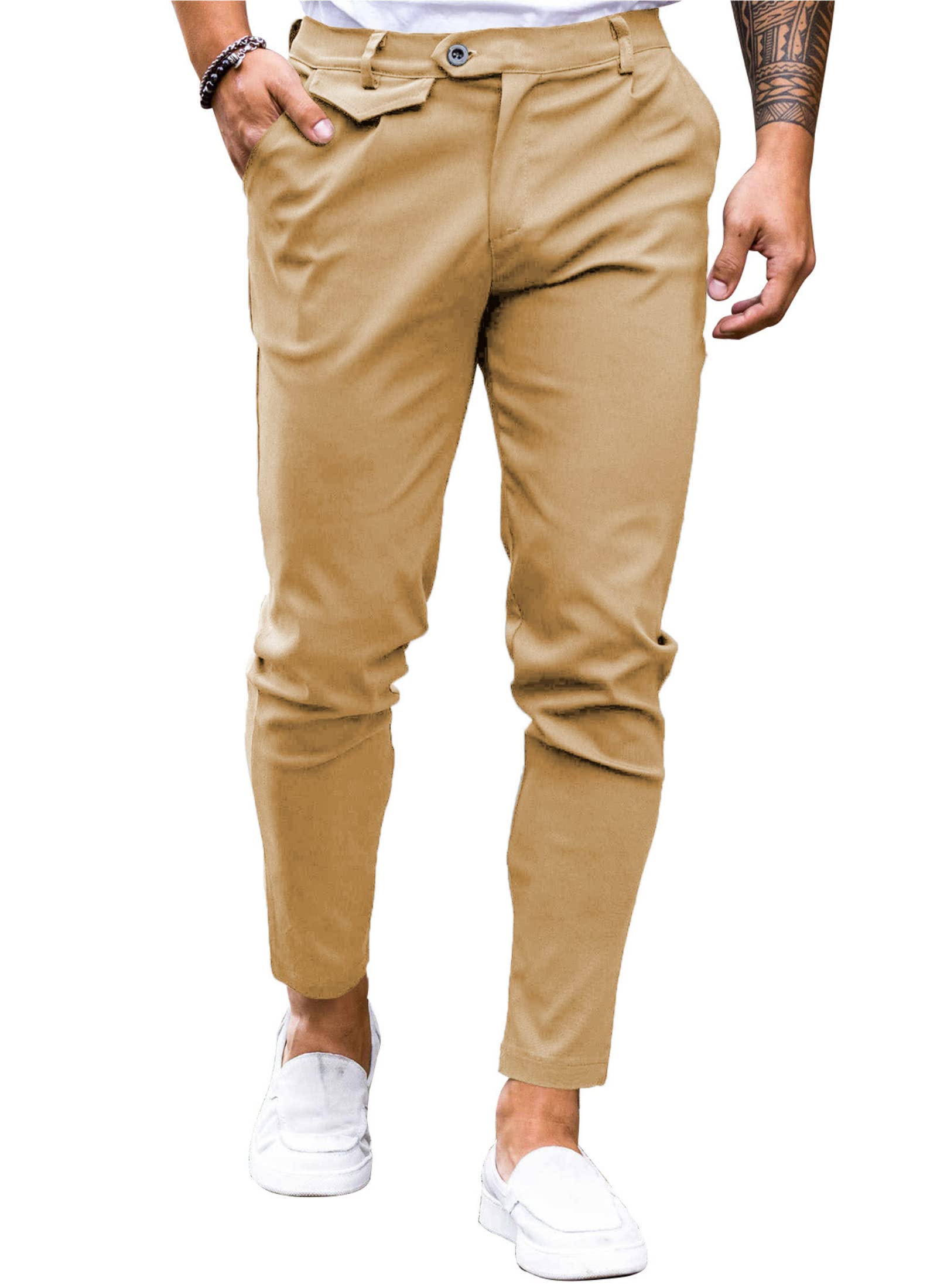 Mens Chinos Slim Fit Pants Stretch Tapered Dress Pant Casual Trousers