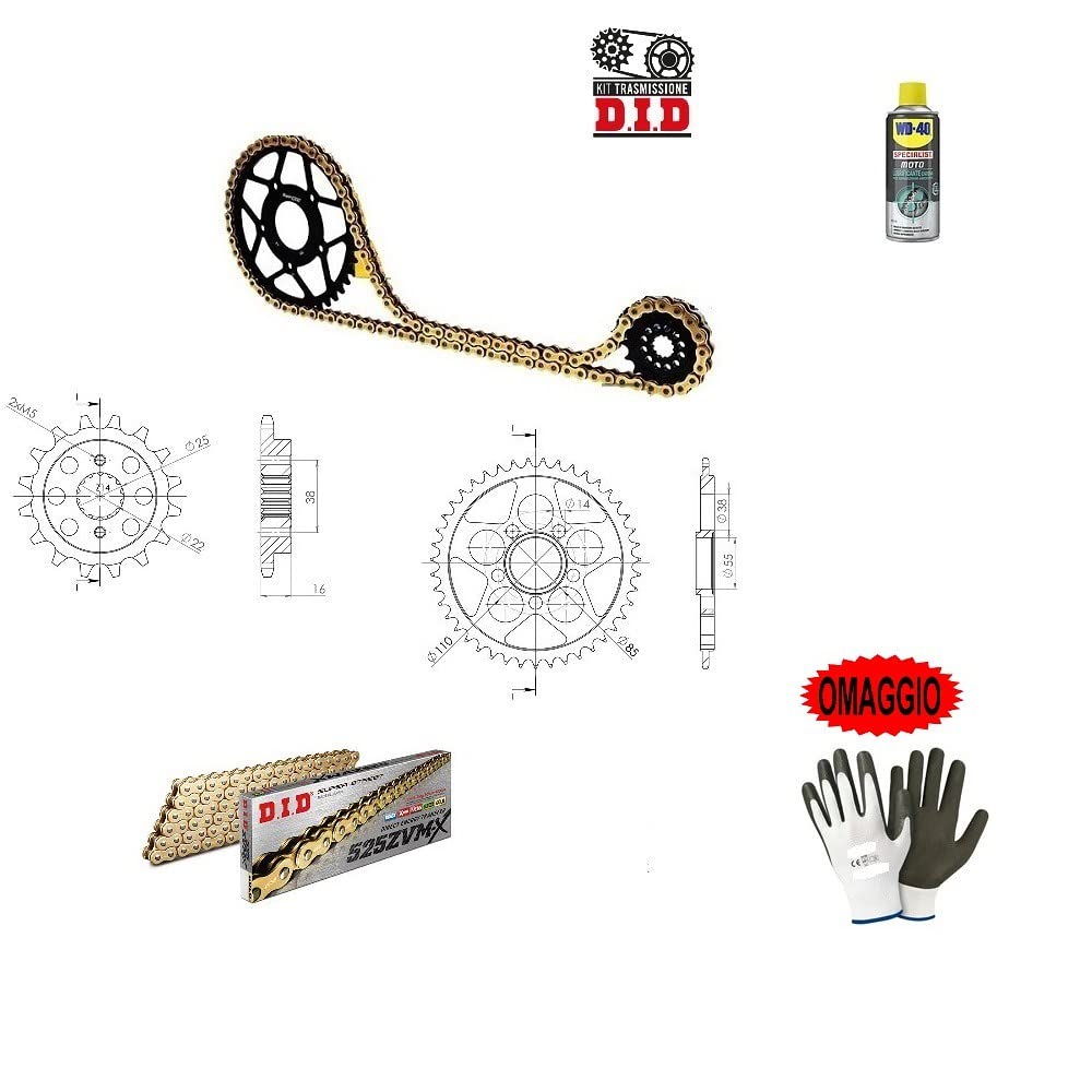 COMPATIBILE CON DUCATI Hypermotard 1100 2008-2009 KIT CATENA CORONA PIGNONE PER MOTO TRASMISSIONE DID 525ZVM-X LUN 104/ MAGLIE,CORONA ACCIAIO P525-Z42,PIGNONE P525-Z15 SPECIFICO