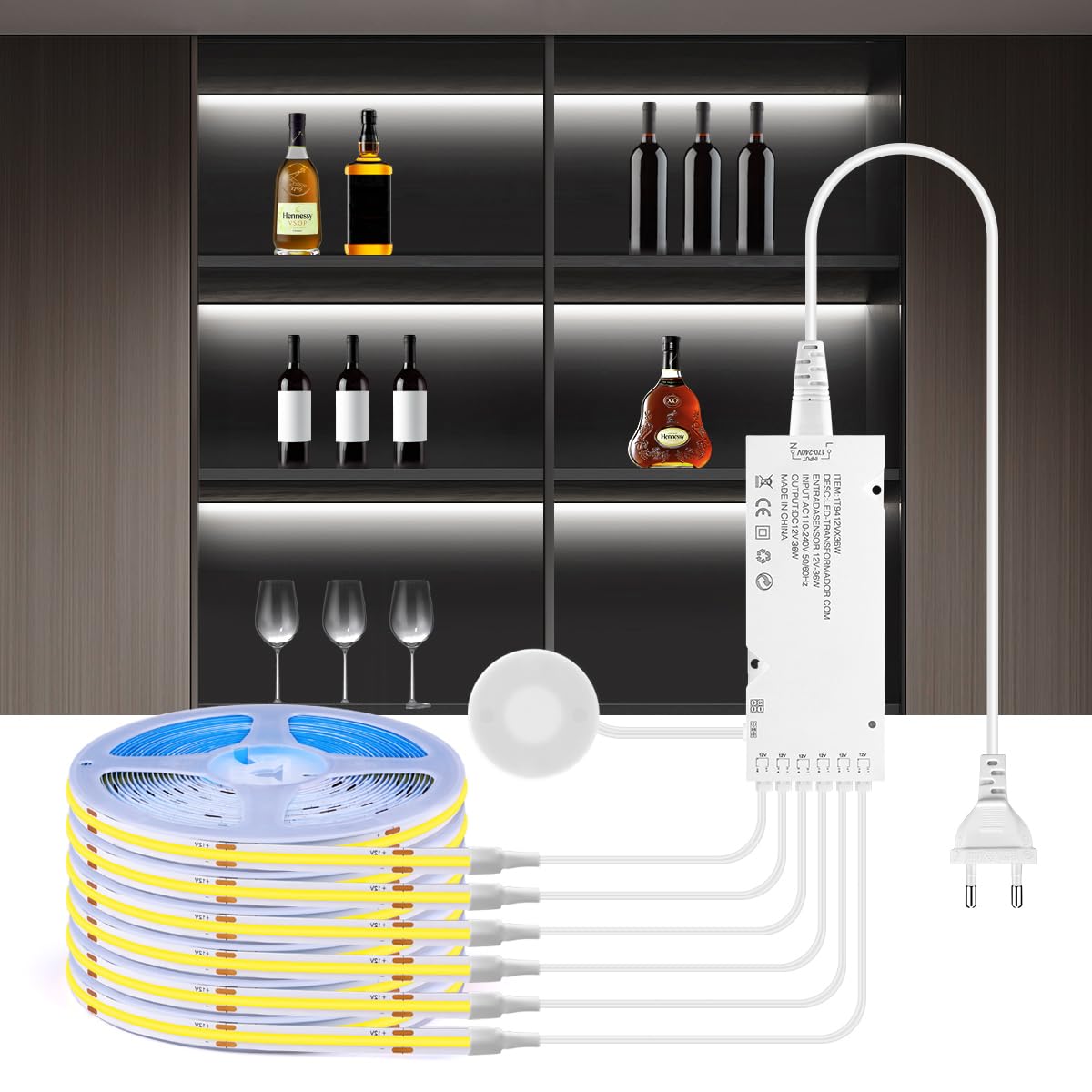 tlinkosta Cabinet Lights COB LED Strip 6 in 1 Dimmbar Penetrating Touch Controls für Vitrinen, Schränke, Küchen, Weinschränke, Vitrinen und Regalbeleuchtung (weißes Licht, 2M)