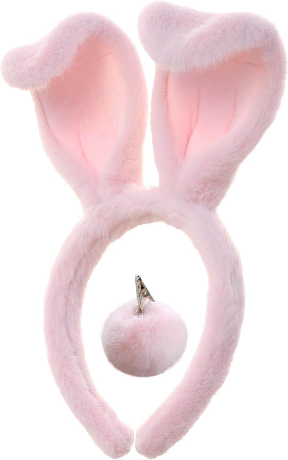 CHEU Easter Bunny Headband and Pom Pom tail set for rabbit costume (grey)