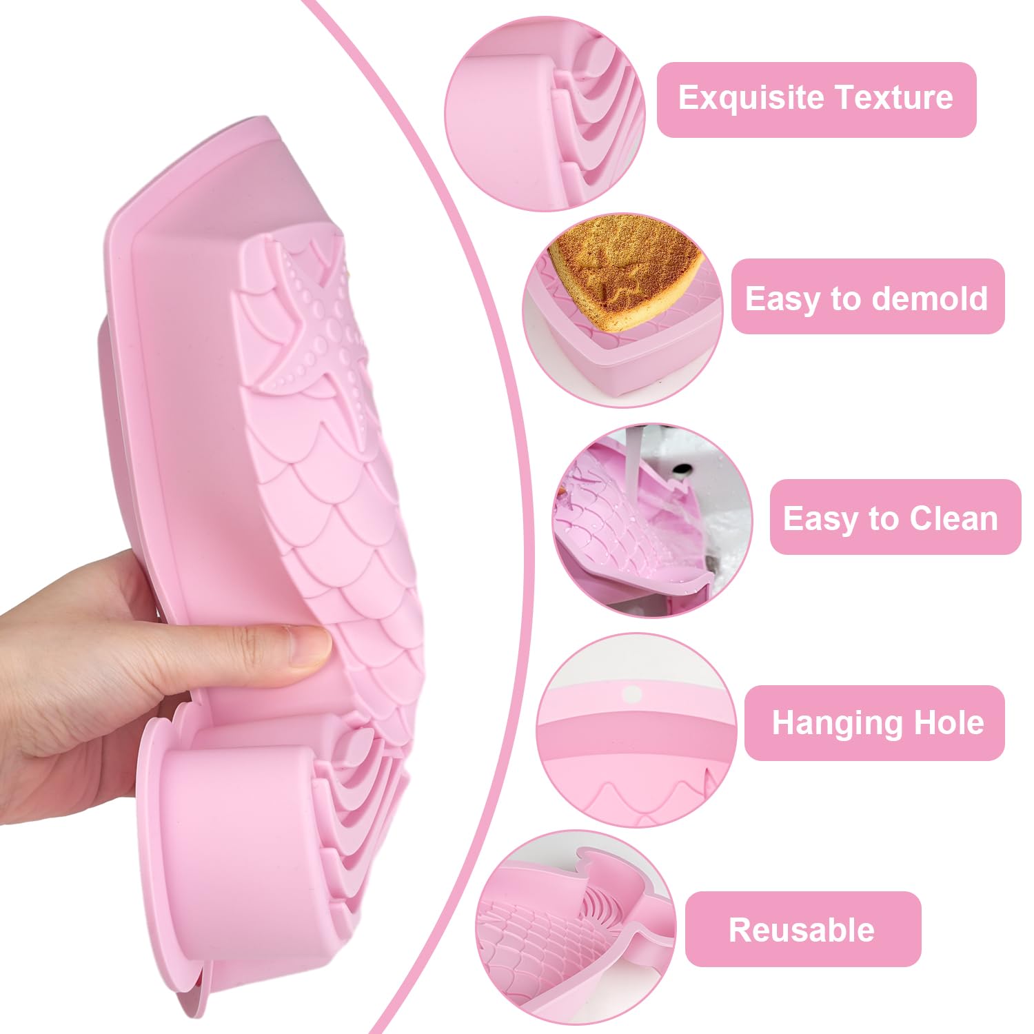 Stampo per Torta in Silicone Sirena Grande,Stampi per Torte in Silicone,Stampo Torta Sirena,Novità Stampo in Silicone Torta per Bambini,Stampo in Silicone Sirena per Budino,Cioccolato,Mousse,Rosa