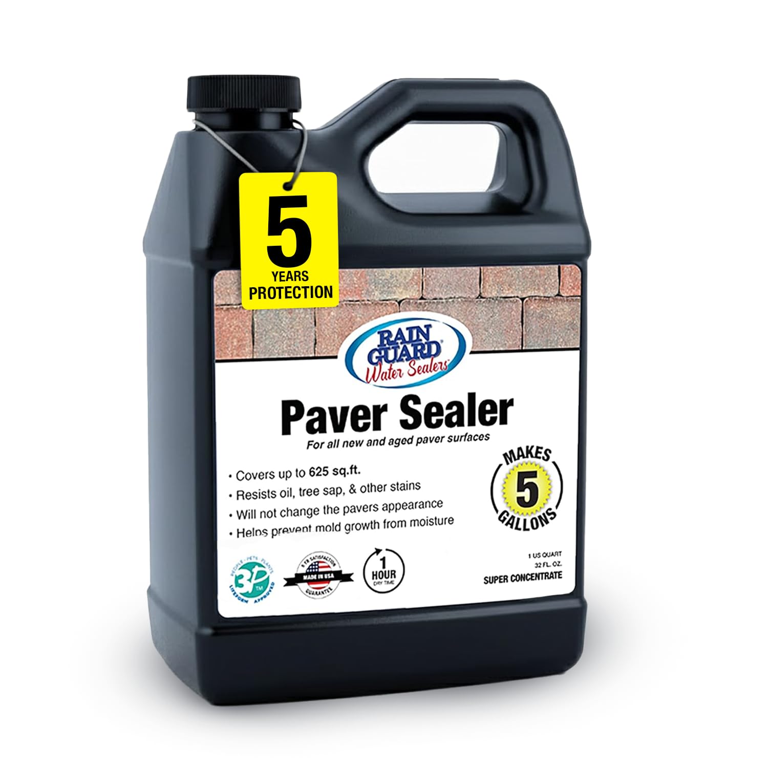 Rainguard Water Sealers Paver Sealer, Penetrating Protection Against Oil, Sap, Stains, and Moisture, For All Paver Surfaces, Silane/Siloxane Waterproofer, Natural Finish, Ready to Use, Makes 5 Gallons