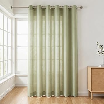 Custom Curtains with Grommets, Boho Sage Green Curtains Linen Single Light Filtering for Living Room, Airy & Lightweight Elegant Window Treatments Room Decor, 1 Panel