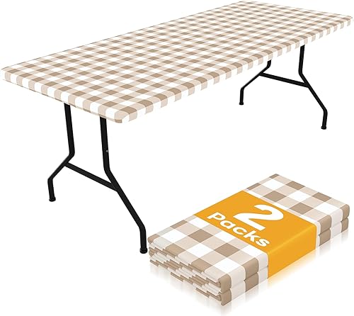Miniatura 9 de Smiry - Juego de 2 manteles de picnic, manteles elásticos impermeables para mesas rectangulares de 6 pies, mantel de poliéster lavable de diseño