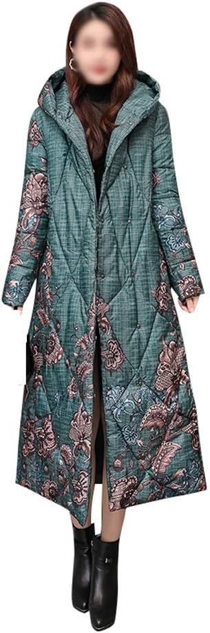 Women's Winter Down Jacket Printing Thick Outwear Hooded Loose Covered Button Female Cold Coat(M)