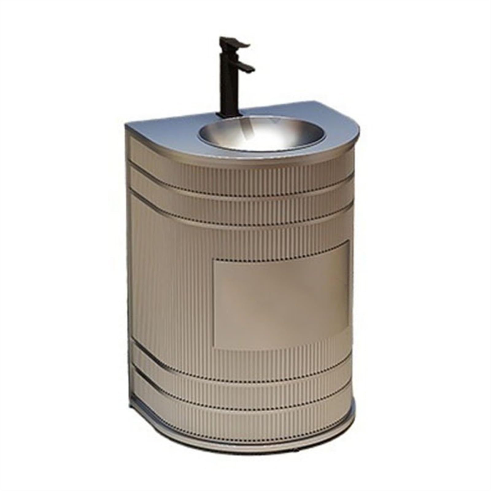Fregadero de pie independiente con grifo y kit de drenaje, lavabo de metal en forma de D para baño, mueble de tocador de bar de estilo industrial