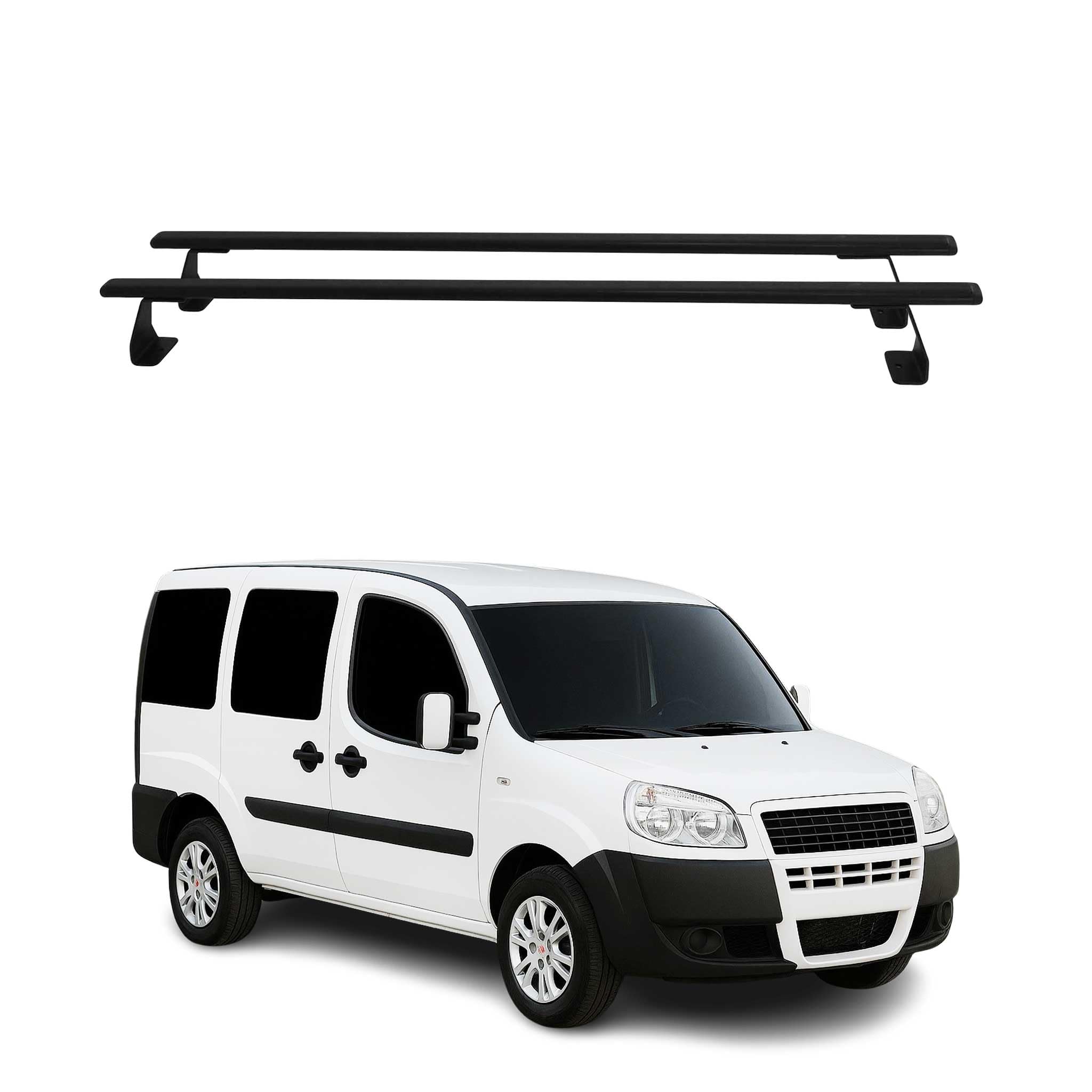 OMAC Heavy Duty Barras de Techo Transversales Compatibles con FIAT Doblo I 2000-2010 – 2 Stangen – Acero Negro