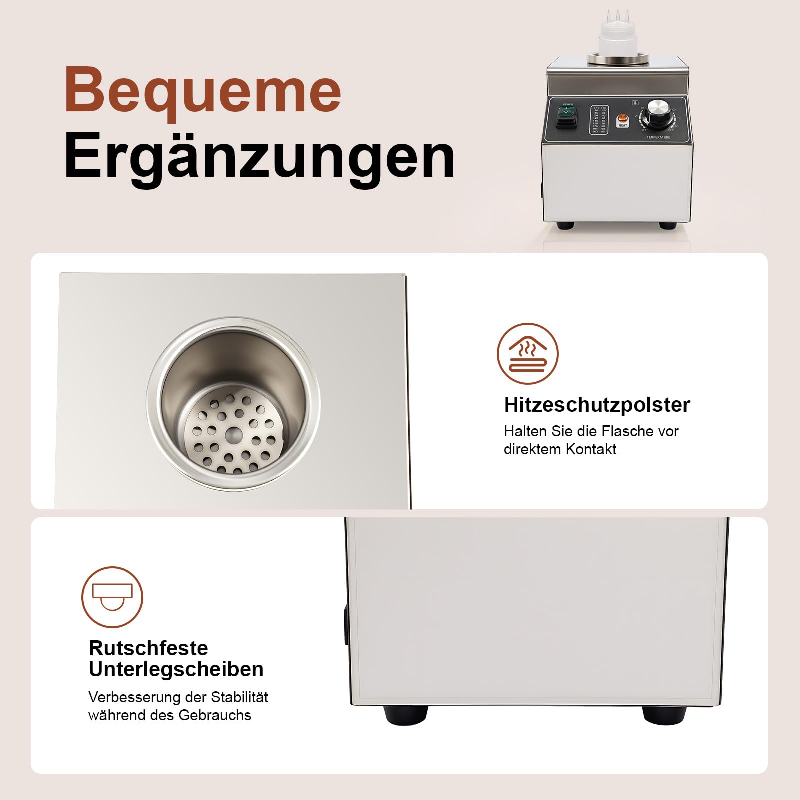 Scaldavivande elettrico per salse, 680 ml, bottiglia spremibile, controllo della temperatura 30-85 °C, dispenser per salse, scaldavivande, scaldavivande in acciaio inox, scaldavivande