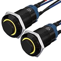 Vista 9 de APIELE Interruptor de botón momentáneo de 0.472 in precableado 5.906 in de cabeza redonda alta (aluminio negro, azul)