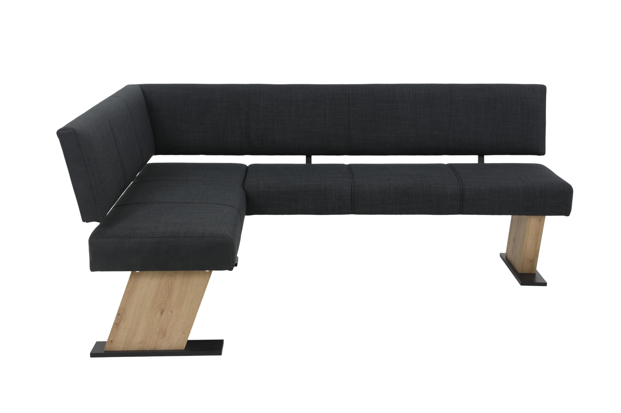 Hela Tische, Eckbank Sitzbank Lyon, Langer Schenkel rechts, Bezug Materialmix, Komfortsitz Federkorb, Wangenfüße Artisan Eiche, 340kg belastbar